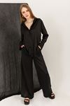Linen Fabric Long Sleeve Oversize Women Shirt-Black
