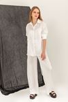 Eva Satin Fabric Long Comfy Women Trouser-Ecru