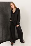 Eva Satin Fabric Long Comfy Women Trouser-Black