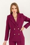 атлас ткань длинный рукав женский пиджак-Баклажановый