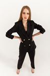 атлас ткань длинный рукав женский пиджак-Чёрный