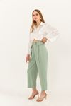 Atlas Kumaş Bilek Boy Havuç Kesim Kadın Pantolon-Mint