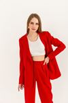 Atlas Kumaş Uzun Kollu Bol Kalıp Kadın Palazzo Ceket-Kırmızı