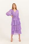 Chiffon Fabric Long Sleeve V Neck Women Dress-Lilac