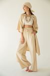 Linen Fabric Long Sleeve Revere Collar Hip Height Comfy Women Jacket - Beige 