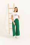 İthal Aerobin Kumaş Bol Kalıp Yırtmaç Detaylı Kadın Pantolon-Zümrüt Yeşil
