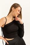 песчаная ткань длинный рукав женская блузка-Чёрный