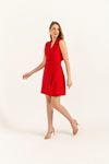 Atlas Fabric Revere Collar Long Women Vest-Red