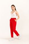 Atlas Kumaş Bel Lastik Çift Cepli Kadın Pantolon-Kırmızı