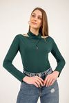 Sandy Fabric Long Sleeve Off- shoulder Women Dress-Emerald Green