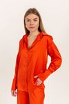 Linen Fabric Long Sleeve Oversize Women Shirt-Orange