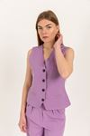 Atlas Fabric V Neck Short Pocket detailed Women Button Vest-Lilac