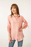 льняная ткань оверсайз женская рубашка - Светло розовый