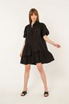 Soft Kumaş Fırfır Detay Salaş Kadın Elbise-Siyah