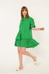 Soft Kumaş Fırfır Detay Salaş Kadın Elbise-Yeşil
