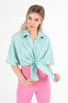 Poplin Fabric Short Sleeve Below Hip Oversize Picquare Women'S Shirt - Mint