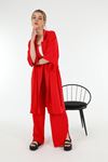 льняная ткань длинный рукав длина до бедра женский пиджак-Kрасный