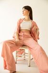 Linen Fabric Long Sleeve Revere Collar Hip Height Comfy Women Jacket - Light Pink