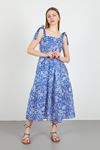 Вуаль Ткань Квадратная шея цветочный принтженское платье до колен - Ярко синий