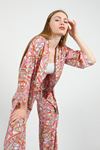 Viscon Fabric Geometric Pattern Women Kimono-Pink