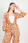 Viscon Fabric Geometric Pattern Women Kimono-Orange