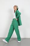 Atlas Kumaş Uzun Boy Rahat Kalıp Kadın Palazzo Pantolon-Yeşil
