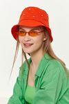 Pamuk Kumaş Üzeri Taşlı Bucket Kadın Şapka-Oranj