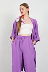 Seda Linen Fabric Elastic Waist Comfy Women Trouser-Lilac