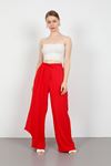 Seda Linen Fabric Elastic Waist Comfy Women Trouser-Red