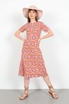 Chiffon Fabric Short Sleeve Bicycle Collar Midi Floral Print Women Dress - Red