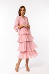 Chiffon Fabric Long Sleeve V Neck Women Dress-Light Pink