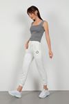 Licra Fabric Ankle Length Elastic Waist Jogger Women'S Trouser - Ecru