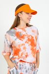 Flam Kumaş Basen Boy Oversize/Salaş Batik Desenli Kadın T-Shirt-Somon