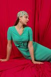 Okyanus Örme Kumaş Önü Büzgülü Yırtmaç Detay Kadın Elbise-Yeşil