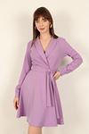 Atlas Fabric Long Sleeve Shawl Collar A Cut Women Dress-Lilac