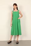 Soft Kumaş İki Cepli Uzun Kadın Elbise-Yeşil