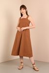 Soft Fabric With Two Pockets Long Women Dress-Brown