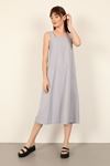 Soft Fabric With Two Pockets Long Women Dress-Grey