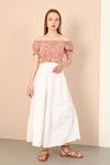 Soft Woven Fabric Long Wide Fit Elastik Waist Women'S Skirt - White