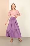 Мягкая ткань длинный широкий юбка с резином - Фиолетовый
