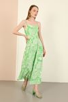 Viskon Empirme Kumaş Karışık Desenli Askılı Uzun Kadın Elbise-Yeşil