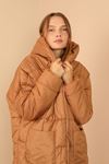 Quilted Fabric Long Sleeve Zip Neck Short Oversize Women Coat - Light Brown