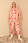 Quilted Fabric Long Sleeve Zip Neck Short Oversize Women Coat - Rose 