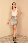 Lumberjack Fabric Tight Fit Striped Mini Skirt - Grey