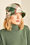Ekose Desen Kaşe Kadın Bucket Şapka-Yeşil