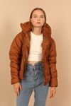 Jesica Fabric Long Sleeve Zip Neck Short Comfy Fit Women Coat - Brown
