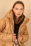 Jesica Fabric Long Sleeve Zip Neck Short Comfy Fit Women Coat - Light Brown
