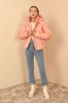 Jesica Fabric Long Sleeve Zip Neck Short Comfy Fit Women Coat - Light Pink