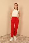 Quilted Fabric Long Full Fit Fastened Women'S Trouser - Red