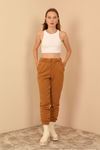 Quilted Fabric Long Sleeve Below The Hips Oversize Women'S Trouser - Light Brown